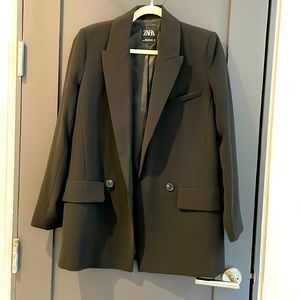 Zara mid thigh length overcoat, black, single button small. Excellent condition.